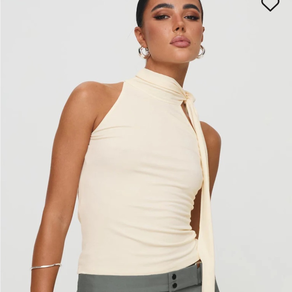 Princess Polly cream neck tie top
